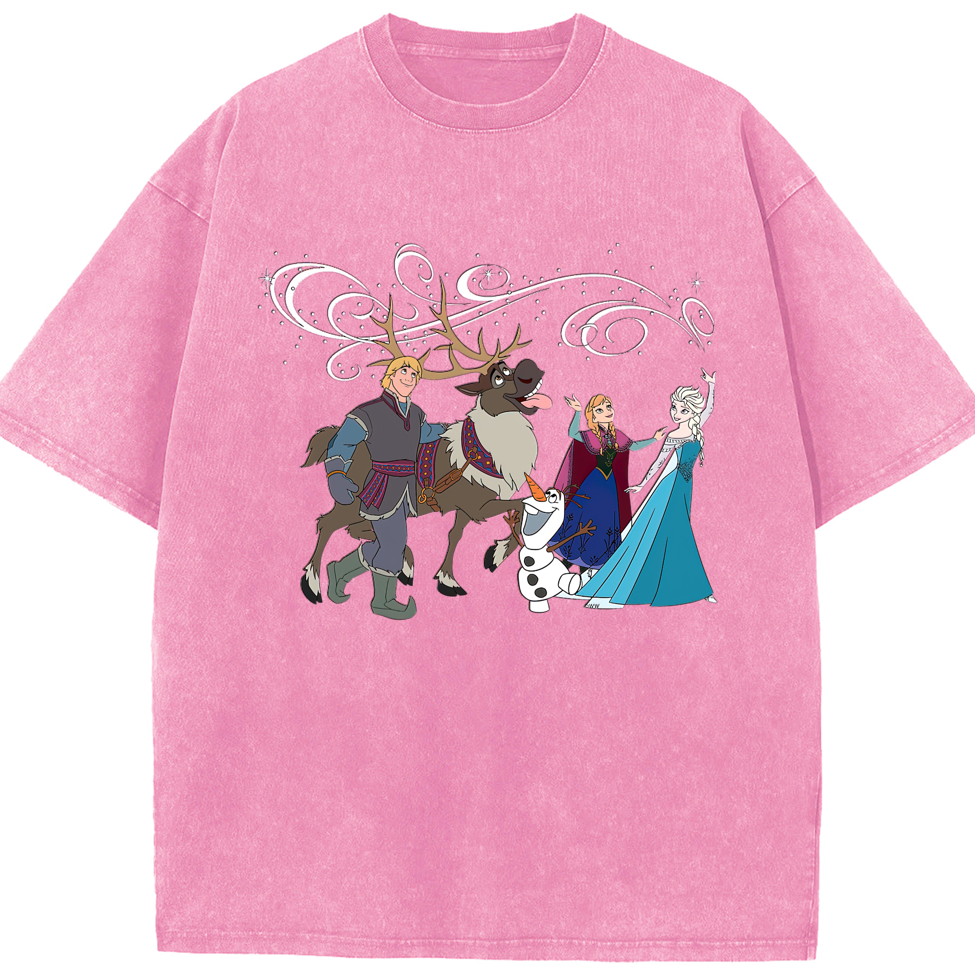 （画像用） アナと雪の女王 アンナ エルサ Frozen Anna Elsa 綿100% ヴィンテージ風 半袖Tシャツ（フロントプリント）